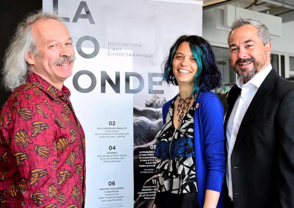 Michel Côté du Grand Théâtre de Québec avec Marie-Hélène Julien et Steve Huot lors du lancement de la saison 2019-2020. Crédit : Yan Doublet - Le Soleil